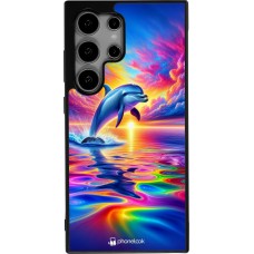 Coque Samsung Galaxy S24 Ultra - Silicone rigide noir Dauphin arc-en-ciel heureux