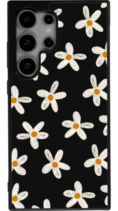 Coque Samsung Galaxy S24 Ultra - Silicone rigide noir Easter 2024 white on black flower