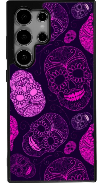 Coque Samsung Galaxy S24 Ultra - Silicone rigide noir Halloween 2023 pink skulls