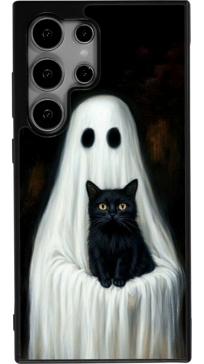 Coque Samsung Galaxy S24 Ultra - Silicone rigide noir Halloween 2025 Ghost with black cat Coque Samsung Galaxy S24 Ultra - Silicone rigide noir Halloween 2025 Ghost with black cat
