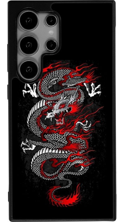 Coque Samsung Galaxy S24 Ultra - Silicone rigide noir Japanese style Dragon Tattoo Red Black