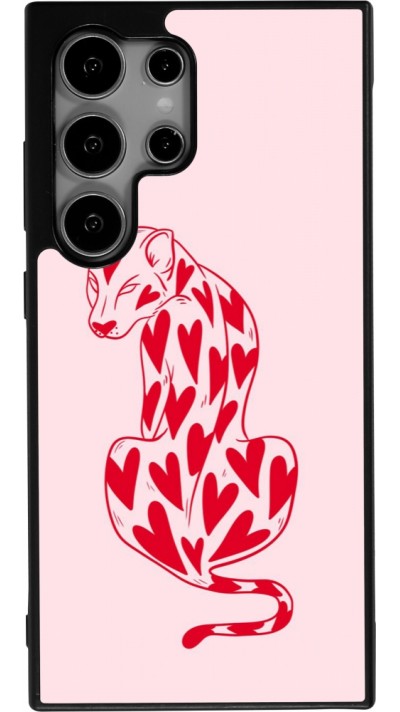 Coque Samsung Galaxy S24 Ultra - Silicone rigide noir Leopard with hearts 2026