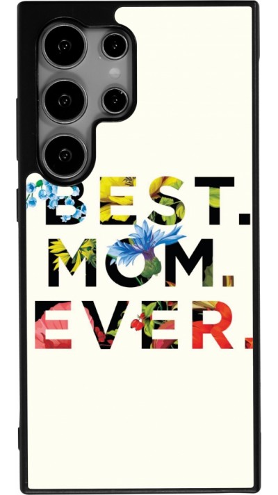 Coque Samsung Galaxy S24 Ultra - Silicone rigide noir Mom 2023 best Mom ever flowers