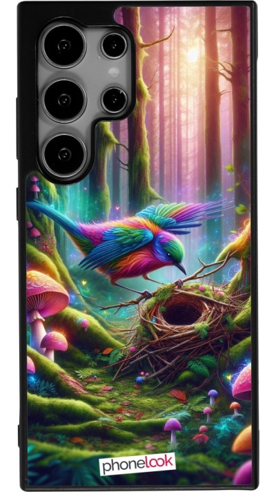 Coque Samsung Galaxy S24 Ultra - Silicone rigide noir Oiseau Nid Forêt