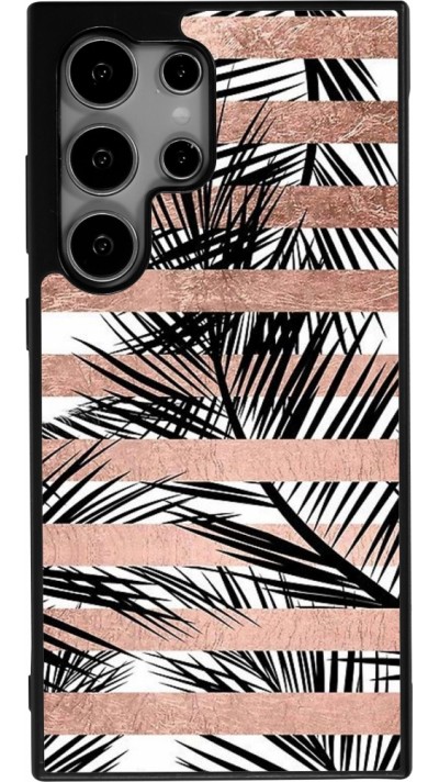 Coque Samsung Galaxy S24 Ultra - Silicone rigide noir Palm trees gold stripes