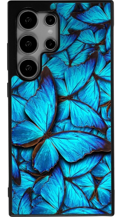 Coque Samsung Galaxy S24 Ultra - Silicone rigide noir Papillon bleu