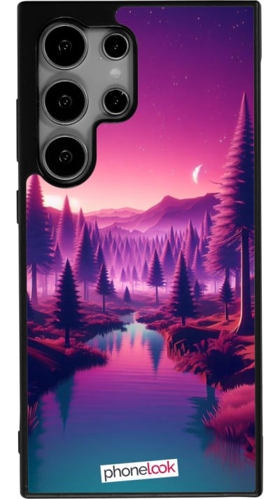 Coque Samsung Galaxy S24 Ultra - Silicone rigide noir Paysage Violet-Rose