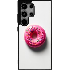 Samsung Galaxy S24 Ultra Case Hülle - Silikon schwarz Weisser Hintergrund, pinker Donut