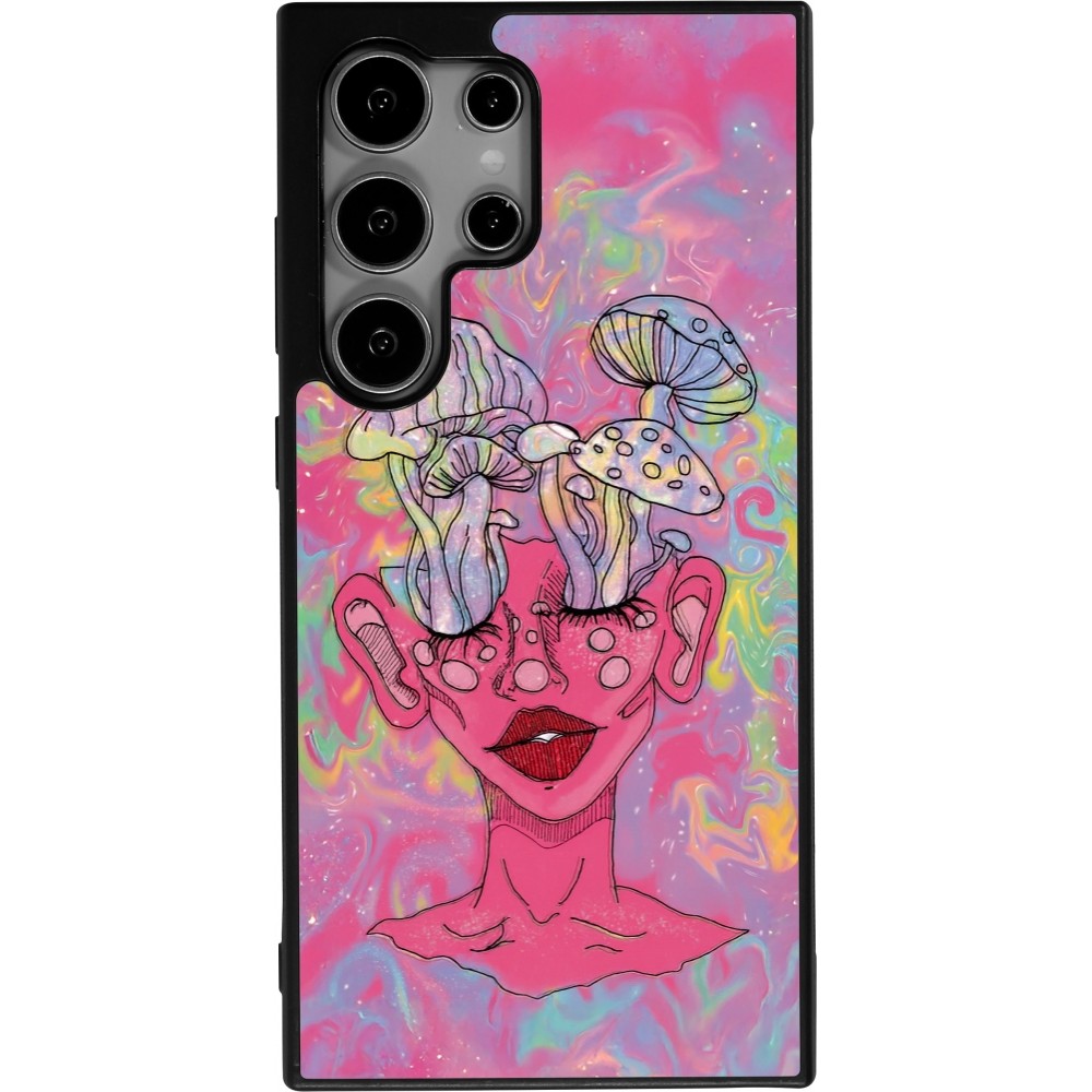 Samsung Galaxy S24 Ultra Case Hülle - Silikon schwarz Psychedelic pink mushroom