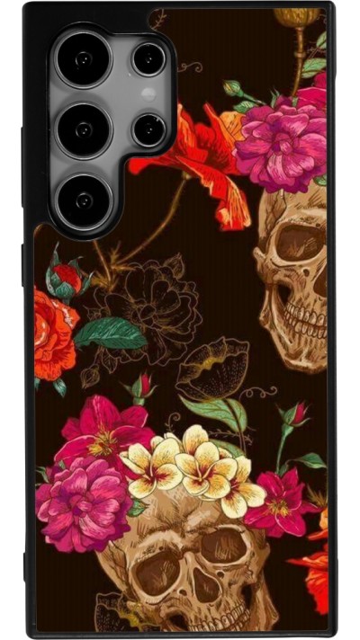 Coque Samsung Galaxy S24 Ultra - Silicone rigide noir Skulls and flowers