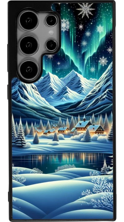 Samsung Galaxy S24 Ultra Case Hülle - Silikon schwarz Verschneites Bergdorf am See in der Nacht