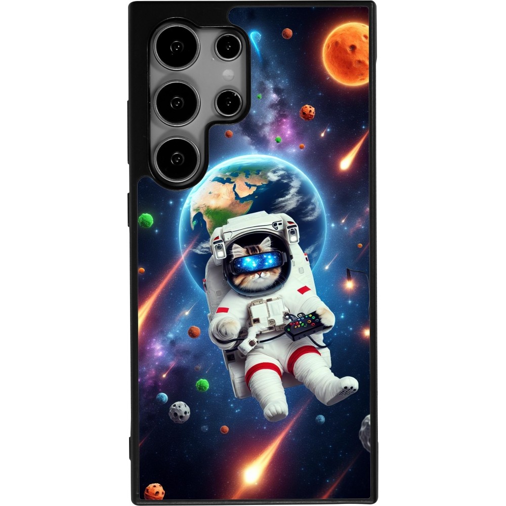 Samsung Galaxy S24 Ultra Case Hülle - Silikon schwarz VR SpaceCat Odyssee