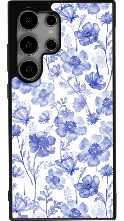Samsung Galaxy S24 Ultra Case Hülle - Silikon schwarz Spring 23 watercolor blue flowers
