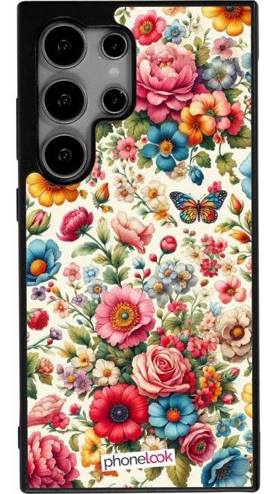 Coque Samsung Galaxy S24 Ultra - Silicone rigide noir Spring 25 printemps fleuri