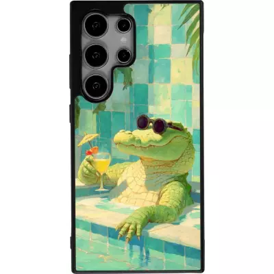 Samsung Galaxy S24 Ultra Case Hülle - Silikon schwarz Crocodile in the swimming pool Summer 2026