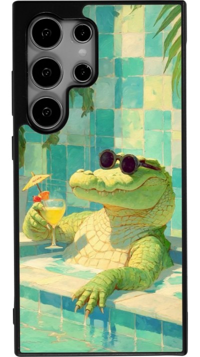 Coque Samsung Galaxy S24 Ultra - Silicone rigide noir Crocodile in the swimming pool Summer 2026