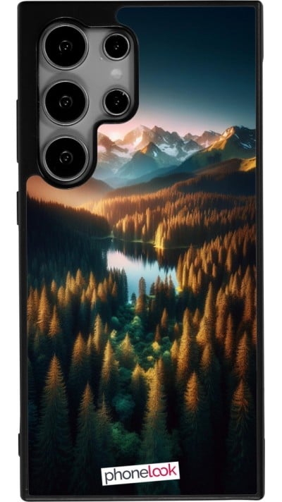 Samsung Galaxy S24 Ultra Case Hülle - Silikon schwarz Sonnenuntergang Waldsee