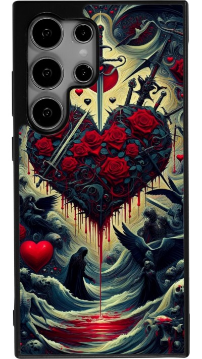 Coque Samsung Galaxy S24 Ultra - Silicone rigide noir Dark Love Coeur Sang