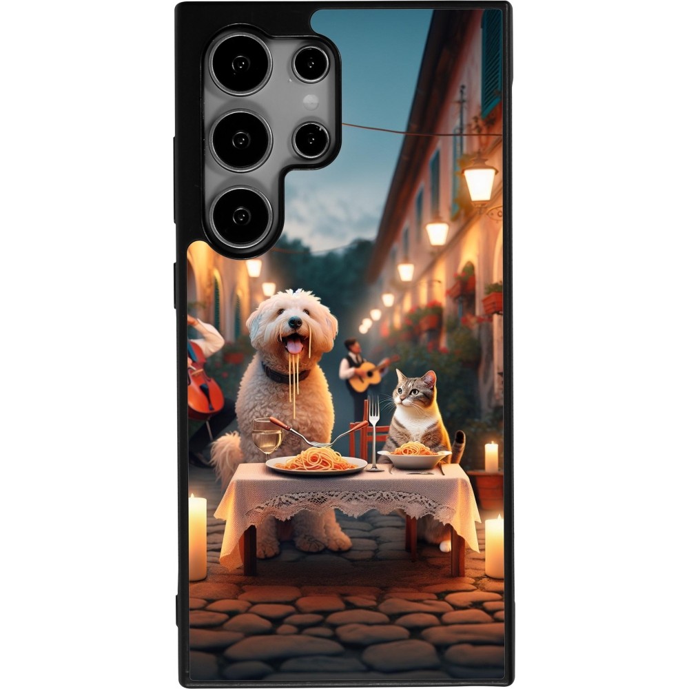 Coque Samsung Galaxy S24 Ultra - Silicone rigide noir Valentine 2024 Dog & Cat Candlelight
