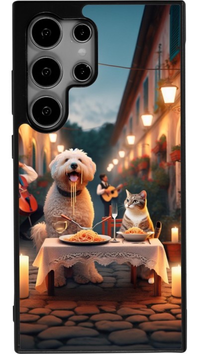 Samsung Galaxy S24 Ultra Case Hülle - Silikon schwarz Valentin 2024 Hund & Katze Kerzenlicht