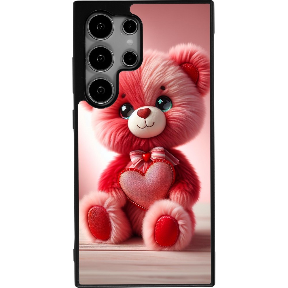 Coque Samsung Galaxy S24 Ultra - Silicone rigide noir Valentine 2024 Ourson rose