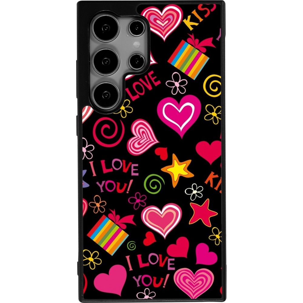 Coque Samsung Galaxy S24 Ultra - Silicone rigide noir Valentine 2023 love symbols