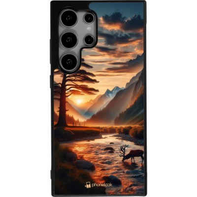 Samsung Galaxy S24 Ultra Case Hülle - Silikon schwarz Tal Sonnenuntergang Hirsch Baum