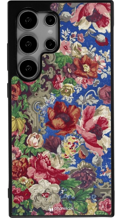 Samsung Galaxy S24 Ultra Case Hülle - Silikon schwarz Vintage Art Flowers