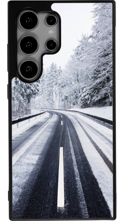Coque Samsung Galaxy S24 Ultra - Silicone rigide noir Winter 22 Snowy Road