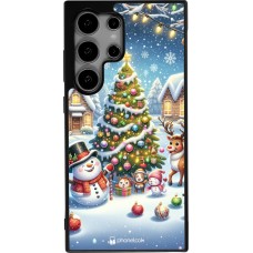 Coque Samsung Galaxy S24 Ultra - Silicone rigide noir Noël 2023 bonhomme de neige et sapin