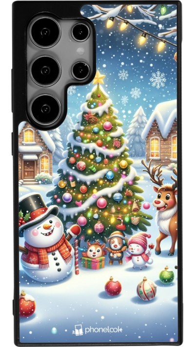 Coque Samsung Galaxy S24 Ultra - Silicone rigide noir Noël 2023 bonhomme de neige et sapin