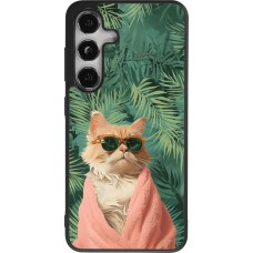 Samsung Galaxy S25 Case Hülle - Silikon schwarz Cat Summer Palms