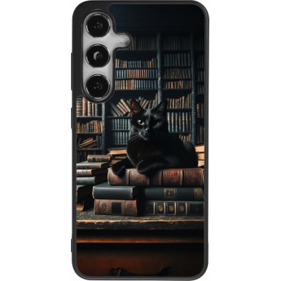 Samsung Galaxy S25 Case Hülle - Silikon schwarz Katze Bücher dunkel