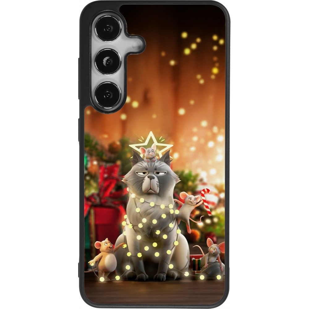 Coque Samsung Galaxy S25 - Silicone rigide noir Christmas 25 Xmas Cat