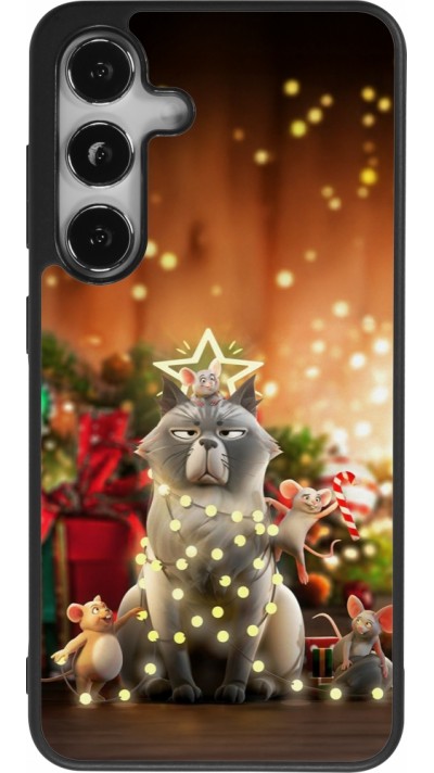 Coque Samsung Galaxy S25 - Silicone rigide noir Christmas 25 Xmas Cat