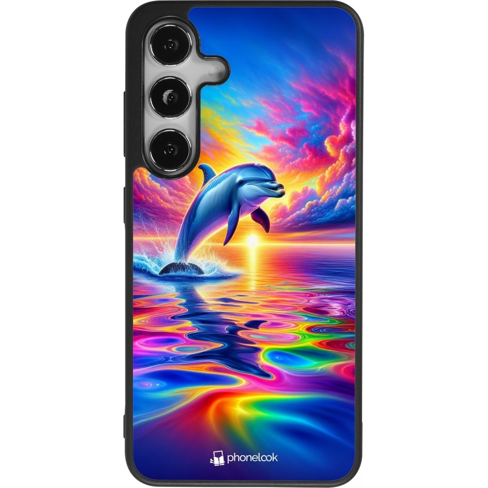 Samsung Galaxy S25 Case Hülle - Silikon schwarz Glücklicher Regenbogen-Delfin