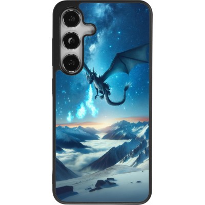 Coque Samsung Galaxy S25 - Silicone rigide noir Dragon nocturne montagne