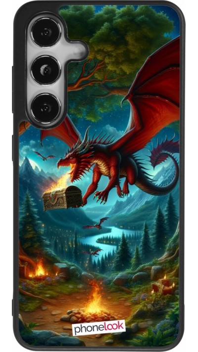 Samsung Galaxy S25 Case Hülle - Silikon schwarz Drache Fliegend Wald Schatz