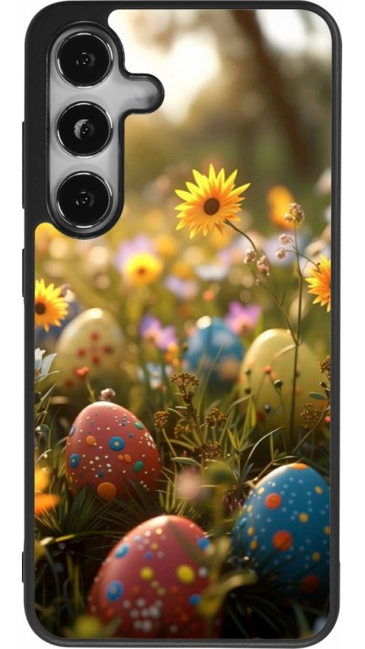 Coque Samsung Galaxy S25 - Silicone rigide noir Easter 2026 Decorated eggs