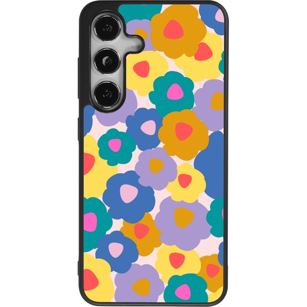 Coque Samsung Galaxy S25 - Silicone rigide noir Easter 2024 flower power