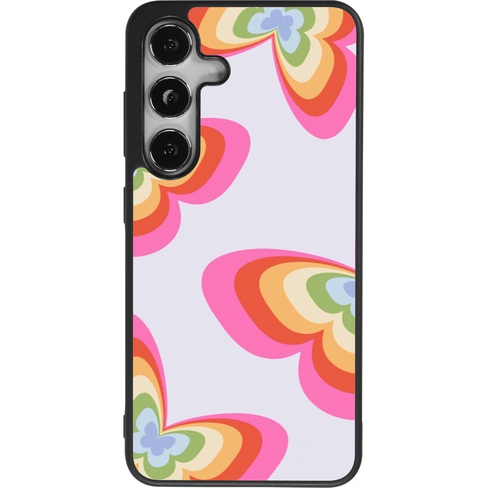 Coque Samsung Galaxy S25 - Silicone rigide noir Easter 2024 rainbow butterflies