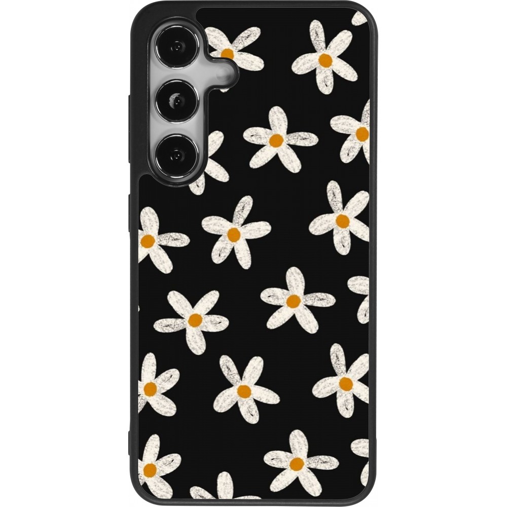 Coque Samsung Galaxy S25 - Silicone rigide noir Easter 2024 white on black flower