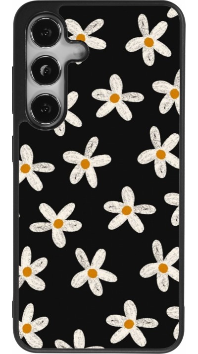 Samsung Galaxy S25 Case Hülle - Silikon schwarz Easter 2024 white on black flower