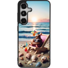 Coque Samsung Galaxy S25 - Silicone rigide noir Emoji caca sur chaise longue