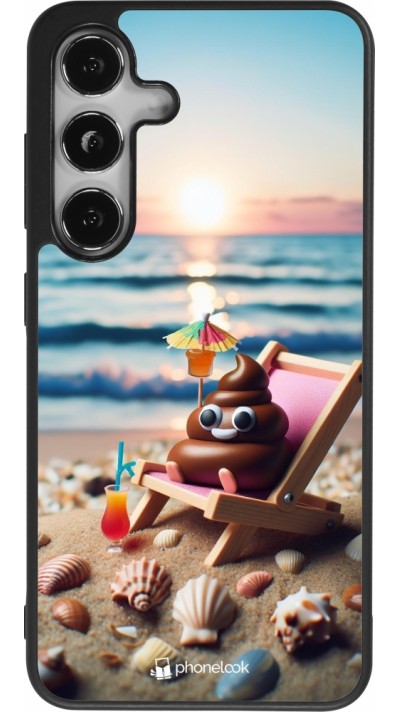 Samsung Galaxy S25 Case Hülle - Silikon schwarz Kackhaufen Emoji auf Liegestuhl