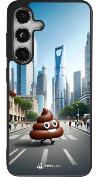 Samsung Galaxy S25 Case Hülle - Silikon schwarz Kackhaufen Emoji Spaziergang