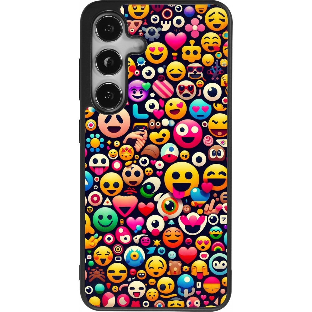 Coque Samsung Galaxy S25 - Silicone rigide noir Emoji Mix Color