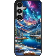 Coque Samsung Galaxy S25 - Silicone rigide noir Fantasy Mountain Lake Sky Stars