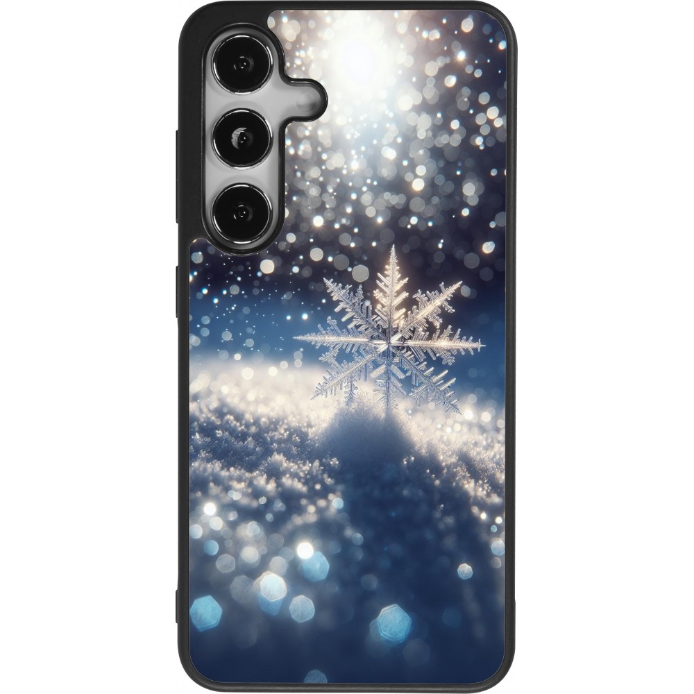 Coque Samsung Galaxy S25 - Silicone rigide noir Flocon Solaire Éclat