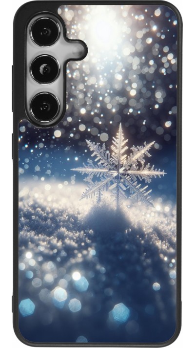 Coque Samsung Galaxy S25 - Silicone rigide noir Flocon Solaire Éclat